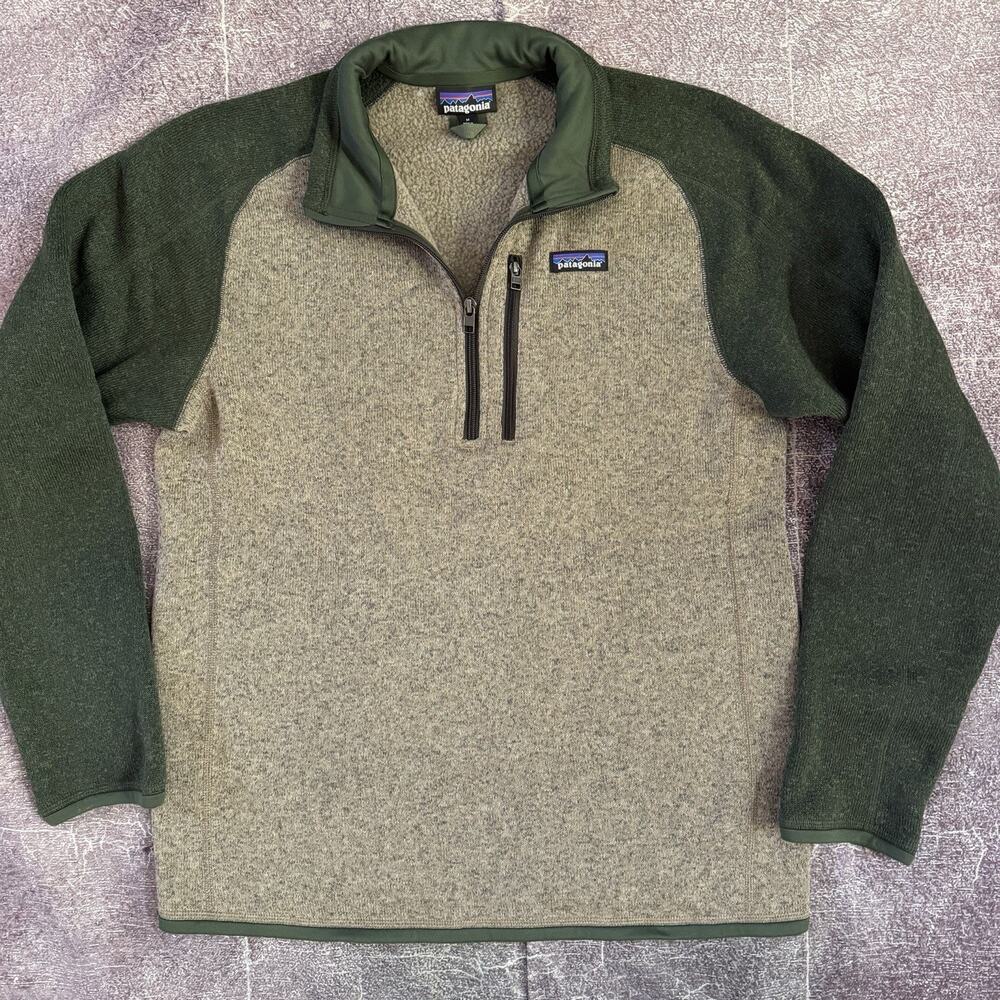 Men's Patagonia 1/4 Zip Better Sweater Fleece Green Brown Pullover Jacket Sz M